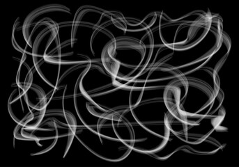 Pinceladas blancas difusas sobre fondo negro.. Humo. Tabaco. Poster con humarreda