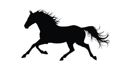 Running Horse Silhouette with Flowing Mane on White Background