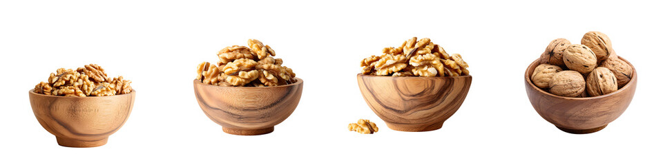 Wooden Bowls Filled with Walnuts Isolated