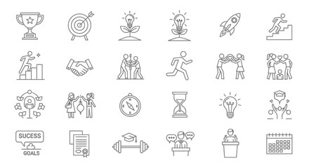 Success, Goals, and Personal Growth Line Icon Set