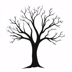 Obraz premium Bare Tree Silhouette with Branches and No Leaves Isolated on White Background Representing Winter or Decay 