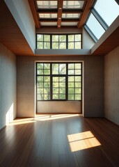 Obraz premium Interior of a room with a window Empty room interior design architecture blank design room