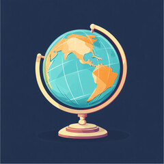 Vintage Globe Illustration Showing the Americas on Wooden Stand with Dark Blue Background
