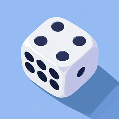 Modern White Dice with Black Dots on Light Blue Background in Isometric Style
