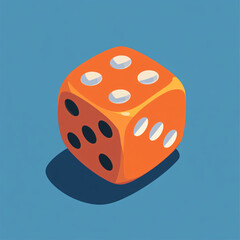 3D Orange Dice Illustration with Mixed Dot Colors on Blue Background
