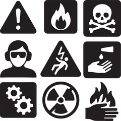 Industrial Safety Warning Sign Icon Set in Glyph Style