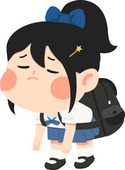 Illustration of Tired Schoolgirl with Backpack