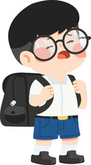 Illustration of Unhappy Schoolboy with Backpack
