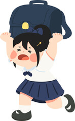Illustration of Schoolgirl Struggling with Heavy Backpack