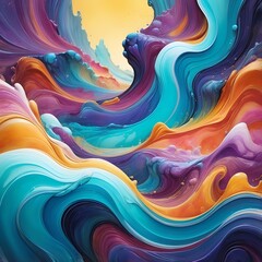 Colorful Abstract Paint Waves in Vivid Motion with Swirling Artistic Texture