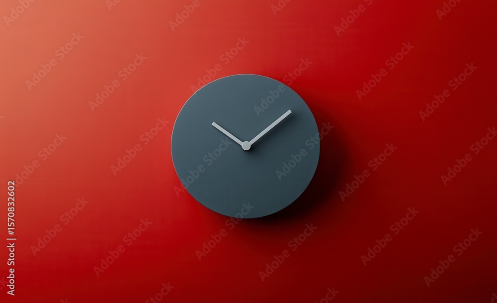 Aufkleber a clock with the hands at the numbers 3 and 9 is on a red background. the clock is black and white