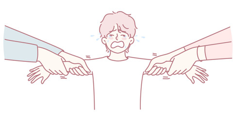 A vivid depiction illustrating a person who is feeling intensely overwhelmed by external pressures and expectations