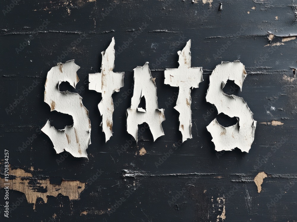 Fototapete the word stats is written in a jagged, torn font on a black background. the font is intentionally ro