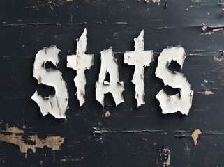 The word stats is written in a jagged, torn font on a black background. The font is intentionally rough and damaged, giving the impression of a worn-out or distressed appearance