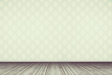 Empty room interior is being shown in flat design, with patterned wallpaper and wooden floor