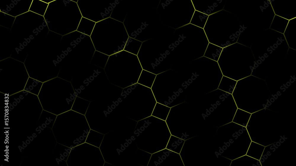 Poster yellow color shiny octagonal shapes flowing design loop able geometrical background black background