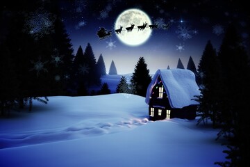 Fototapeta premium Christmas house under full moon