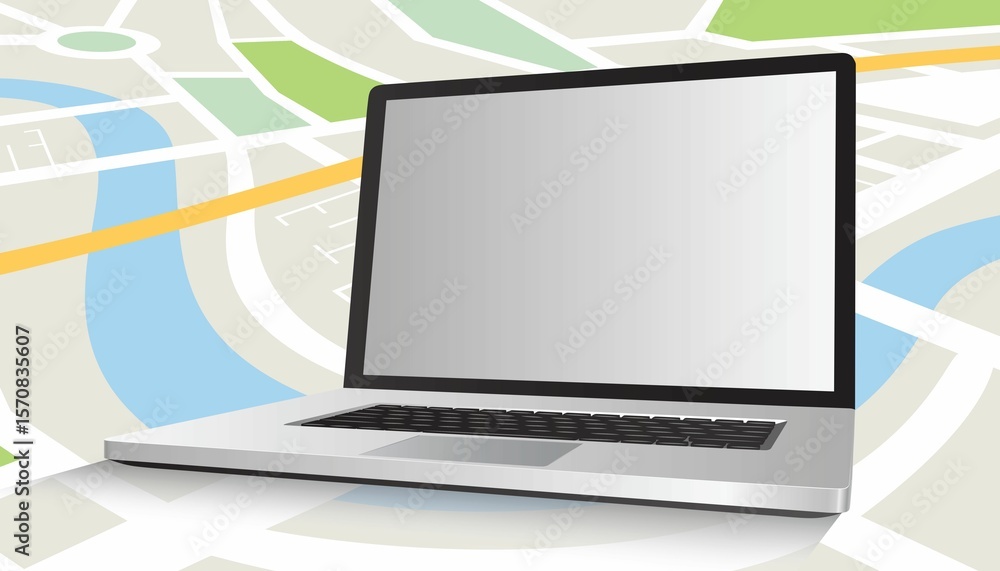 Poster composite image of laptop against navigation map