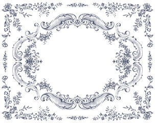 Vintage vector frame with a lot of floral elements, dividers, corners. Retro Victorian style.