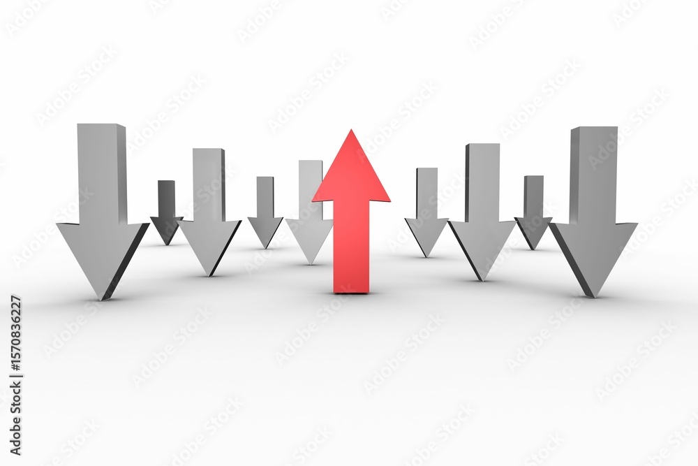 Poster red and grey arrows pointing up and down