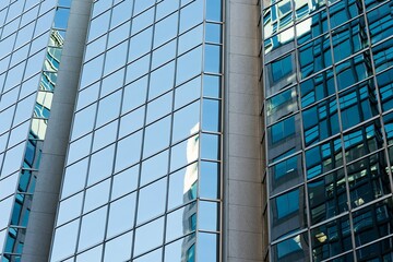 close-up of glass office building