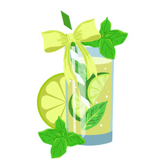 Glass of mojito isolated on white background. Element for drinks advertising, design. Vector graphics
