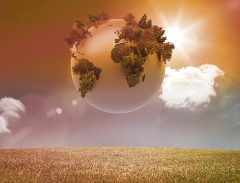 Fototapeta Digitally generated earth floating in air