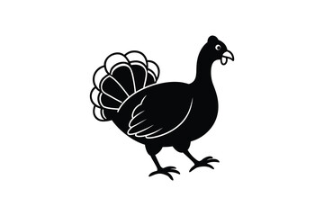Turkey Bird Illustration in Black and White Silhouette