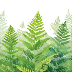 Fern Forest Illustration with Lush Greenery and Sunlight Filtered Through the Leaves