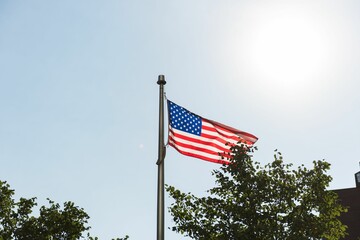 American flag swaying in the wind