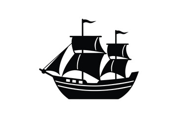 Sailing Ship Silhouette of a Classic Tall Ship on White
