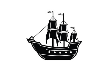 Sailing Ship with Three Masts Black Silhouette
