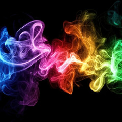 Obraz premium Abstract vibrant spectral smoke on black background. Fluid colorful energy line creating swirling wave pattern. Digital art for design.