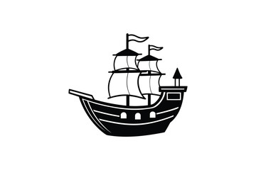 Old Sailing Ship Illustration in Black and White Silhouette