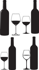Wine bottle with glass silhouette vector illustration
