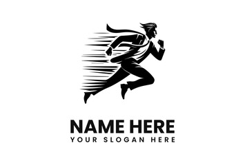 Silhouette of a businessman running with speed lines, representing success.
