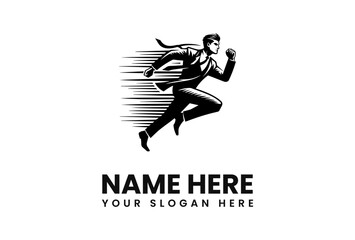 A businessman in a suit runs quickly, depicted with motion lines to show speed and urgency.