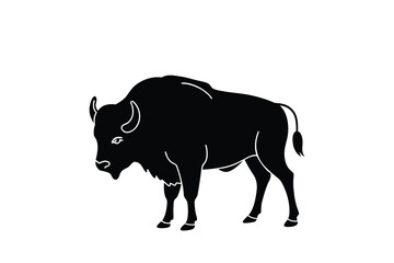 American Bison Standing in Black Silhouette with White Outline silhouette