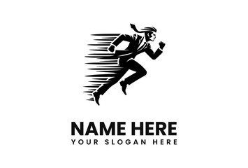 Fototapeta premium A businessman in a suit runs fast, depicted in black and white with motion lines.