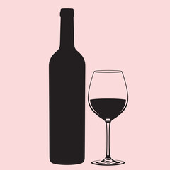 Wine bottle with glass silhouette vector illustration