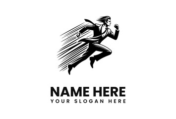 Dynamic businessman in suit sprinting forward, motion lines emphasizing speed and ambition.