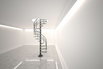 Digitally generated room with winding staircase