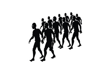 Crowd of Zombies Walking Forward in Silhouette Style