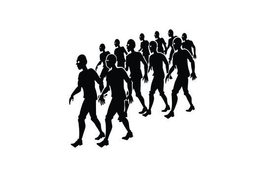 Crowd of Zombies Walking Forward in Silhouette Style