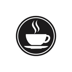 Black and white steaming coffee cup and saucer icon hot beverage