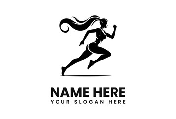 Silhouette of a woman running, with flowing hair, in activewear.