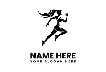 Silhouette of a woman running with flowing hair, suggesting fitness, activity, and motion.