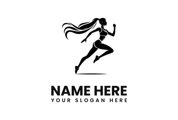 Silhouette of a running woman with flowing hair, ready to compete.