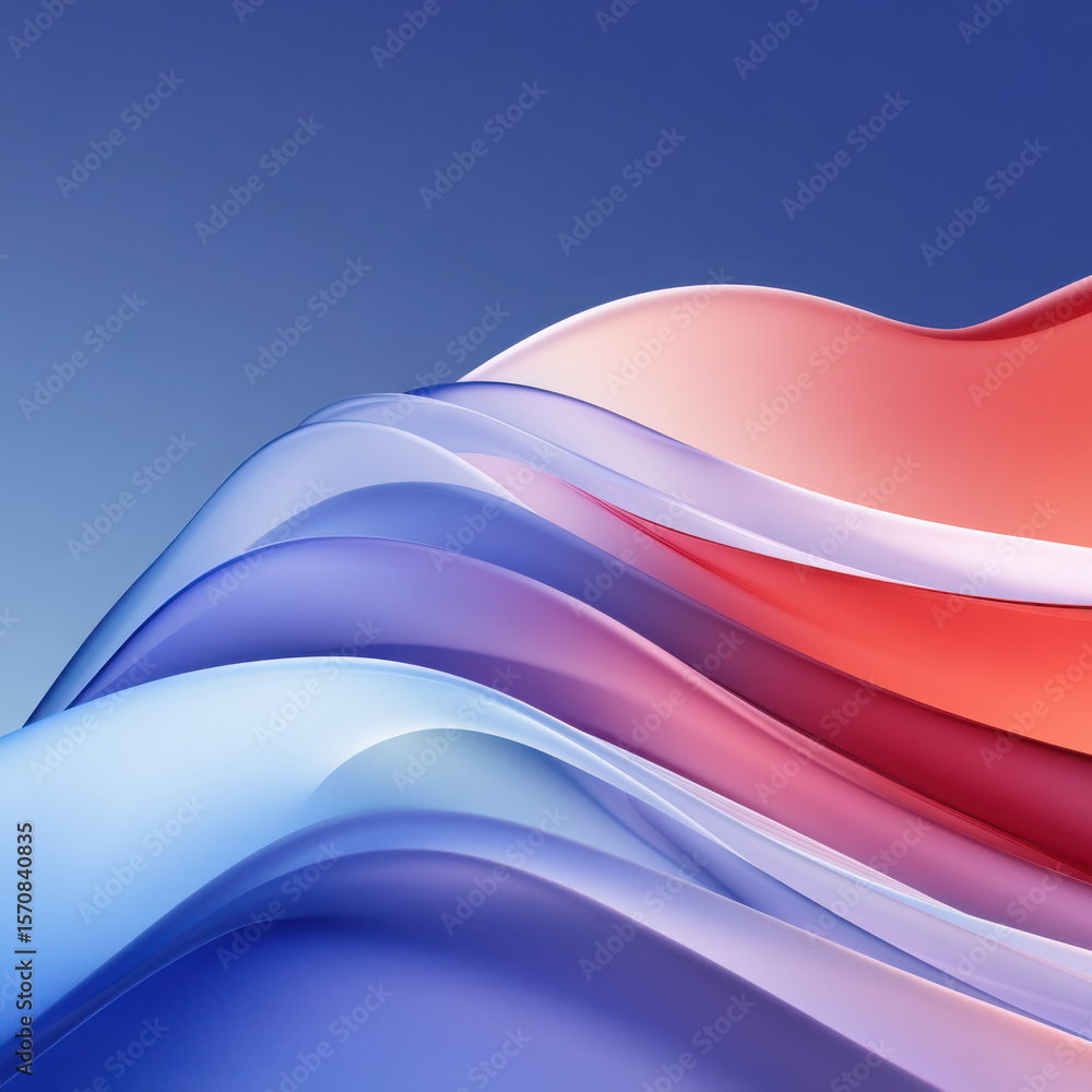 Poster abstract flowing waves in vibrant blue and red hues with smooth gradients. dynamic modern background
