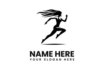 Dynamic silhouette of a woman runner, hair flowing, conveying speed and athleticism.